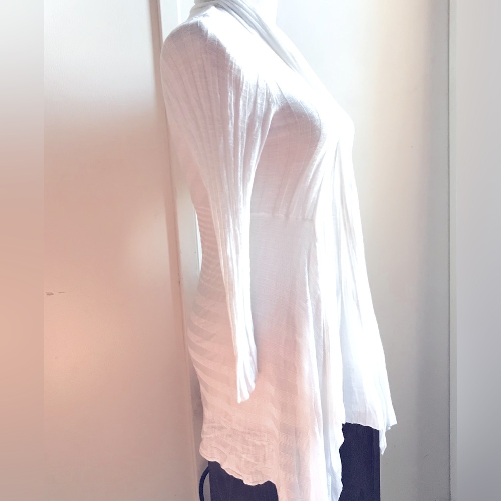 Lightweight White Ribbed Drape Cardigan M - Picture 2 of 9